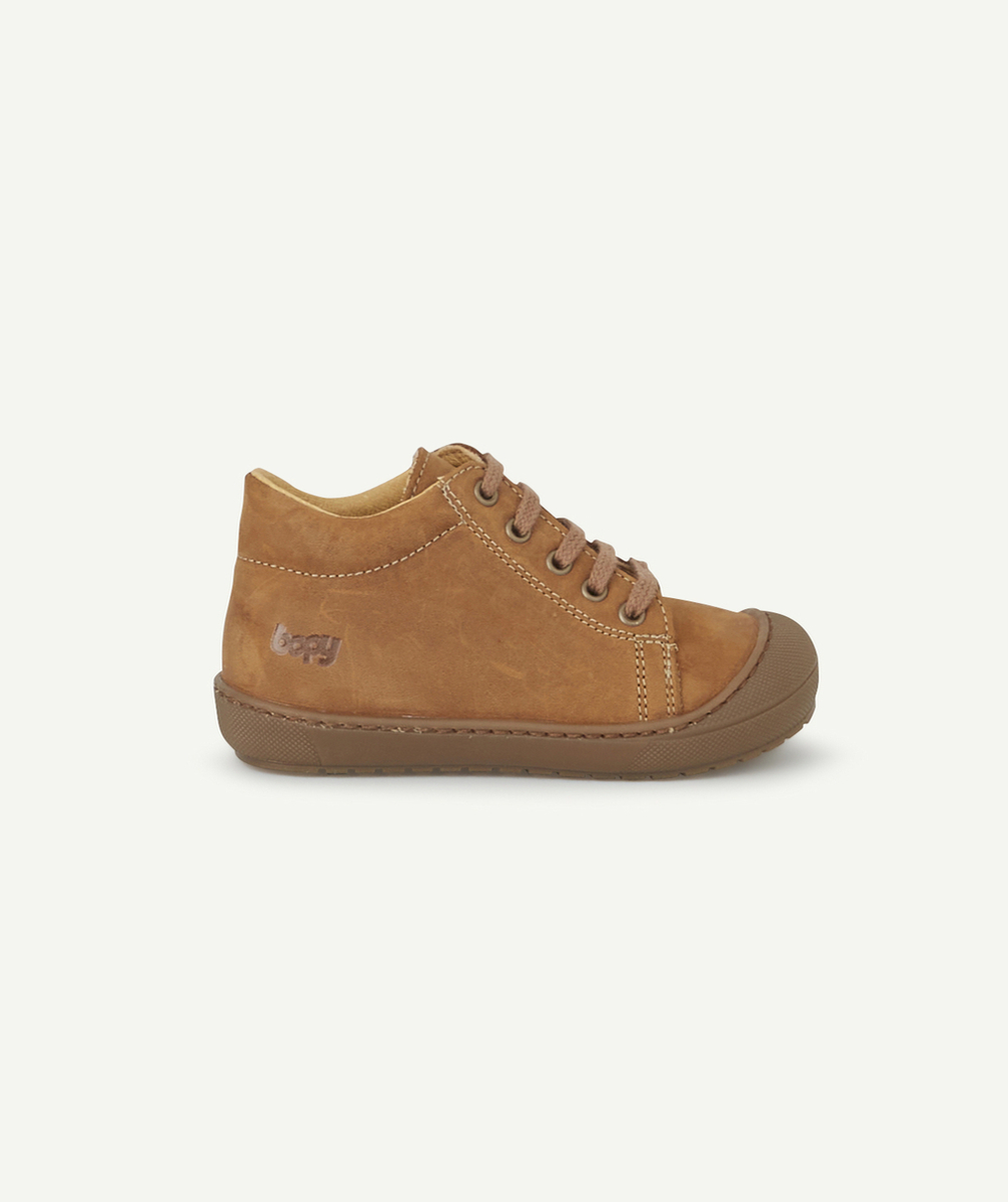 BOPYBOTTINES PREMIER PAS BÉBÉ EN CUIR MARRON AVEC LACETS
