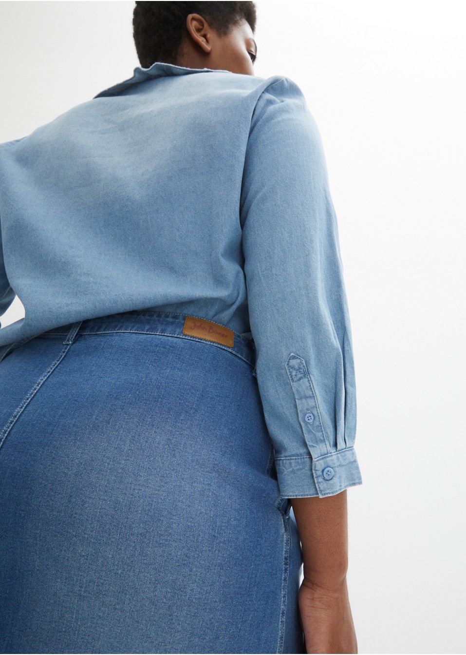 Jupe en jean extensible, longueur midi