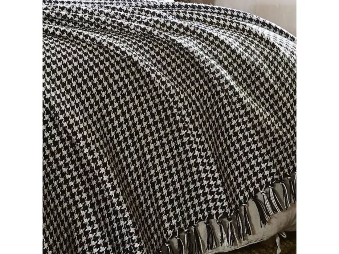 Plaid à franges pied de poule 180 x 220 cm