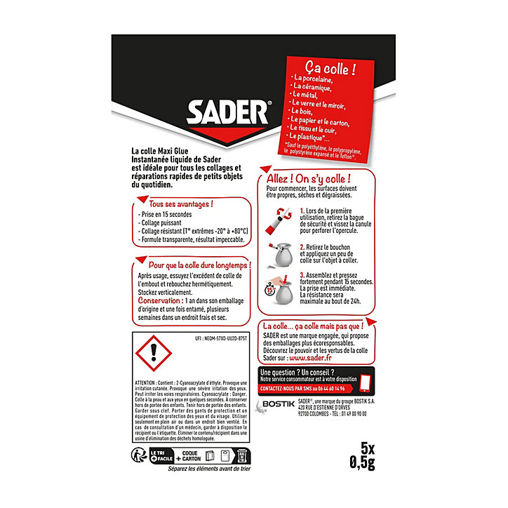 Colle Sader Maxiglue format liquide 5 x 0.5g