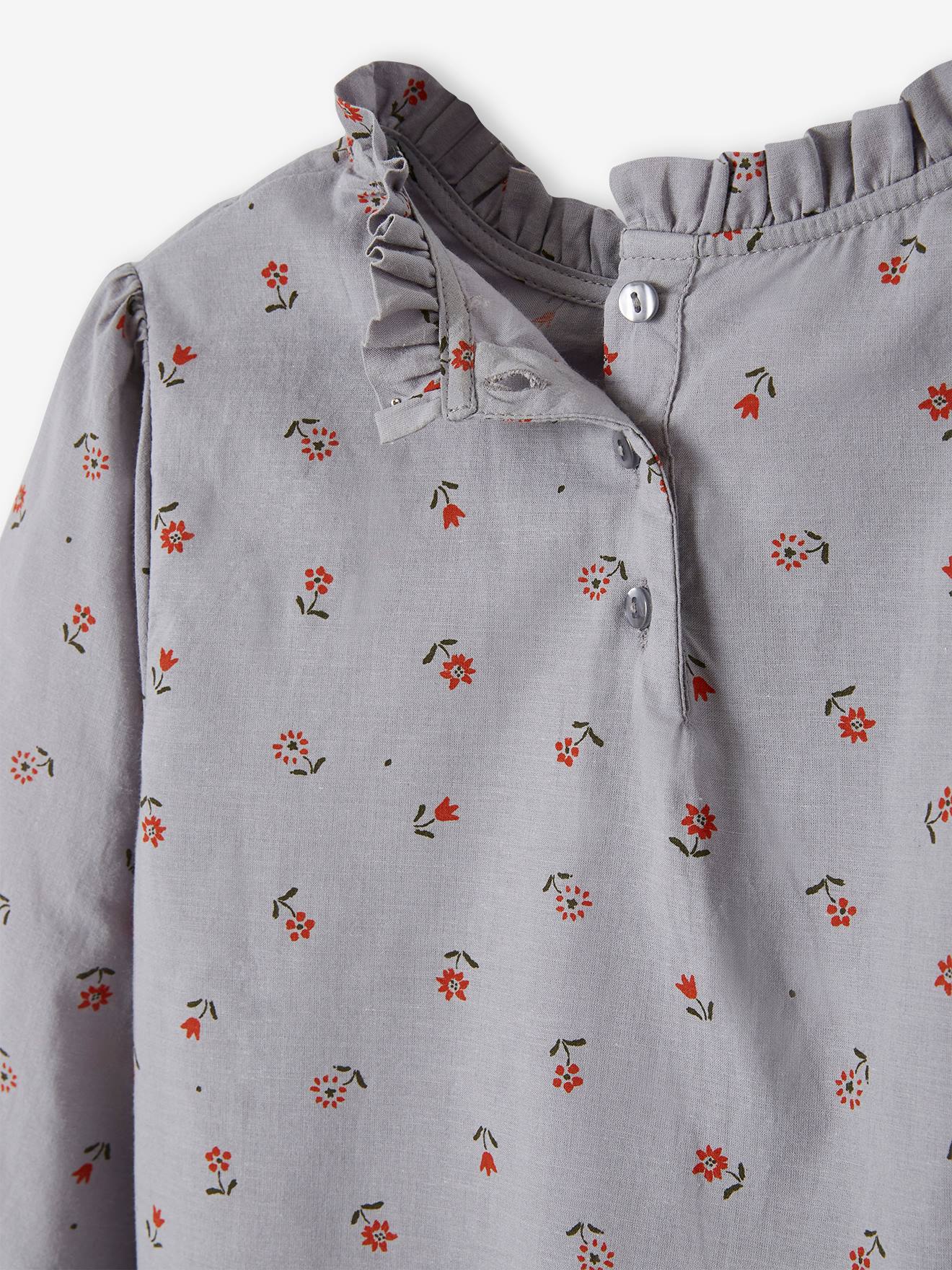 Blusa de gola alta com estampa floral, azul marinho, para meninas.