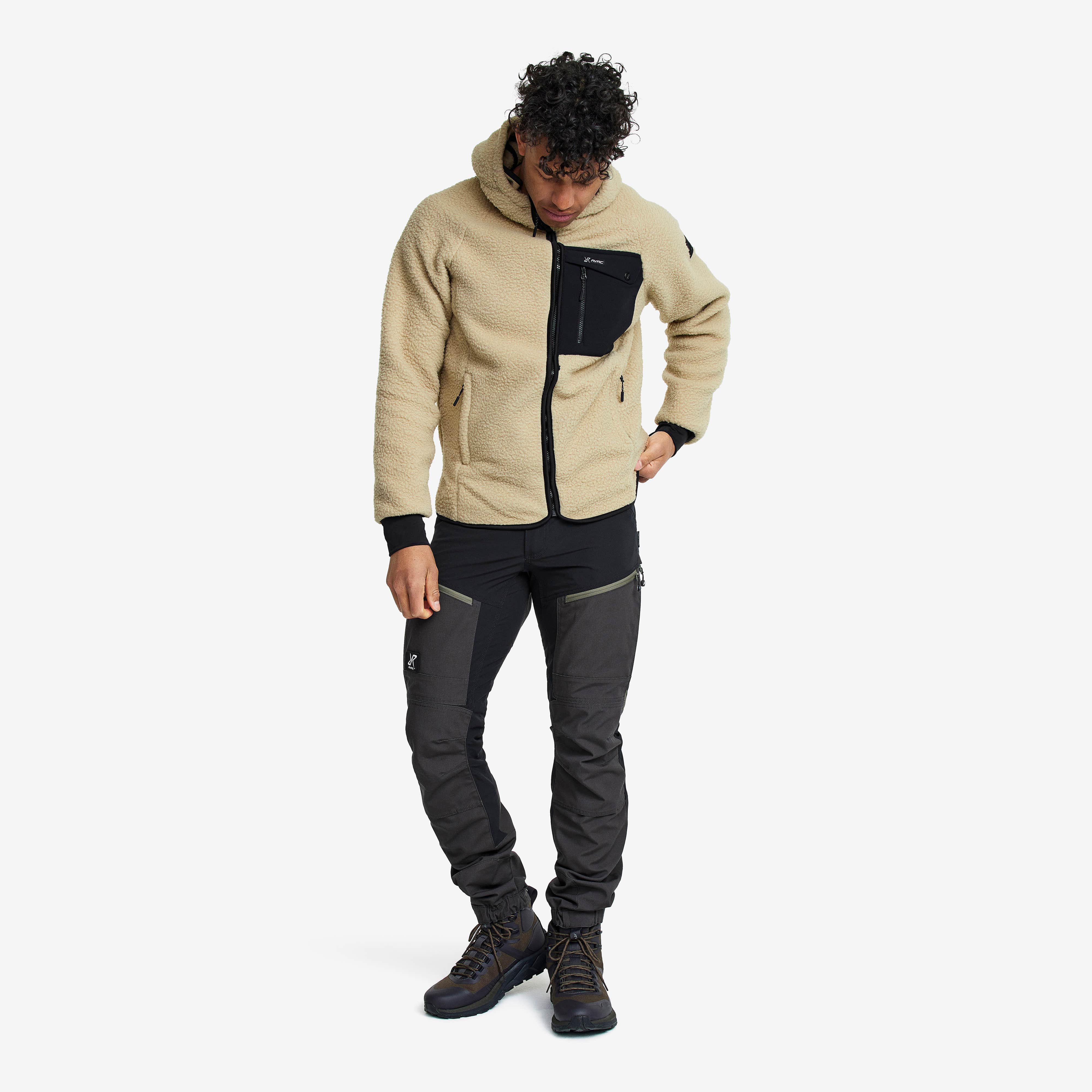 Sherpa Hoodie Herre Beige Khaki
