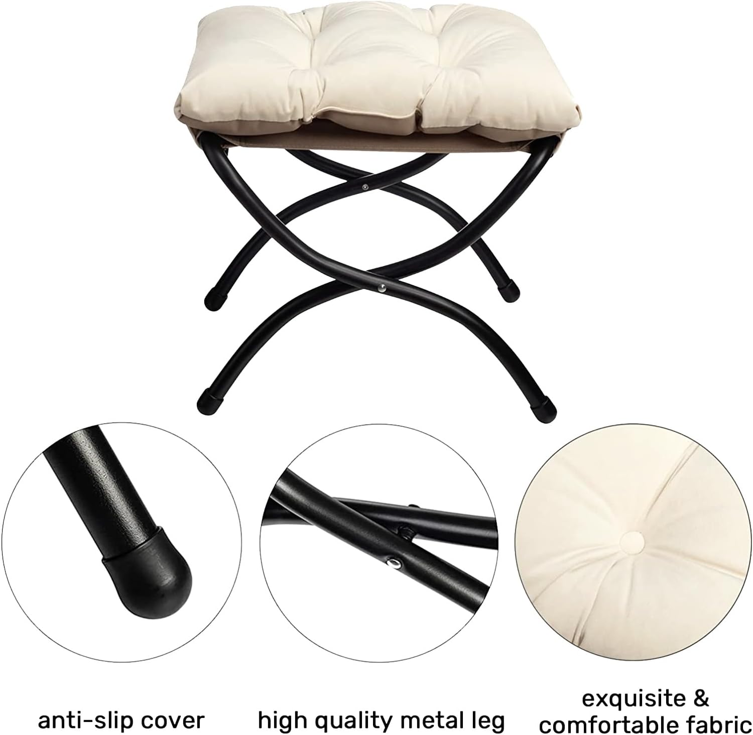 HollyHOME Sessel mit Hocker Ohrensessel mit Hocker Samt Sessel Wohnzimmer Relaxsessel Schlafzimmer Lesesessel Lounge Sessels Stahlrahmen, Beige