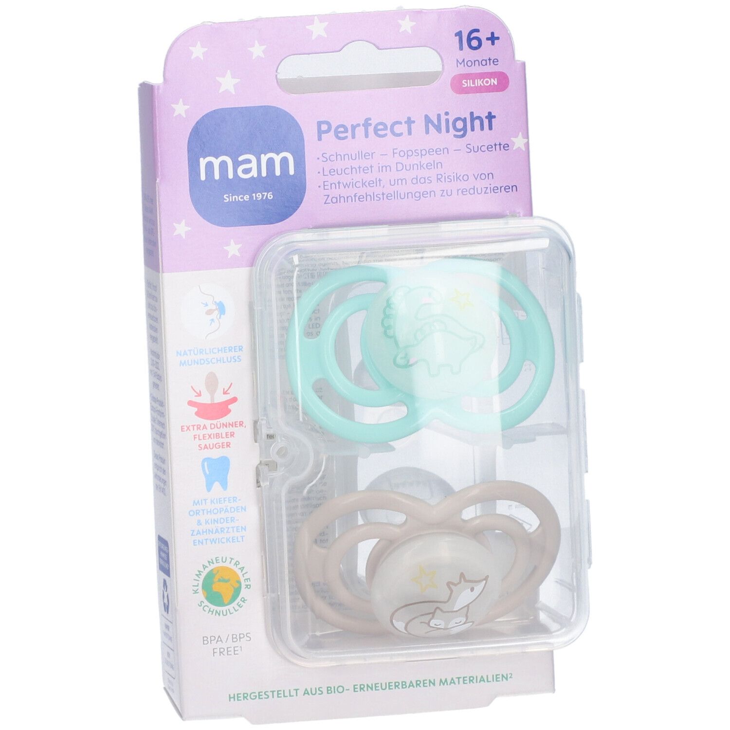 MAM Perfect Night Silikonschnuller 16+ Monate, mint/creme