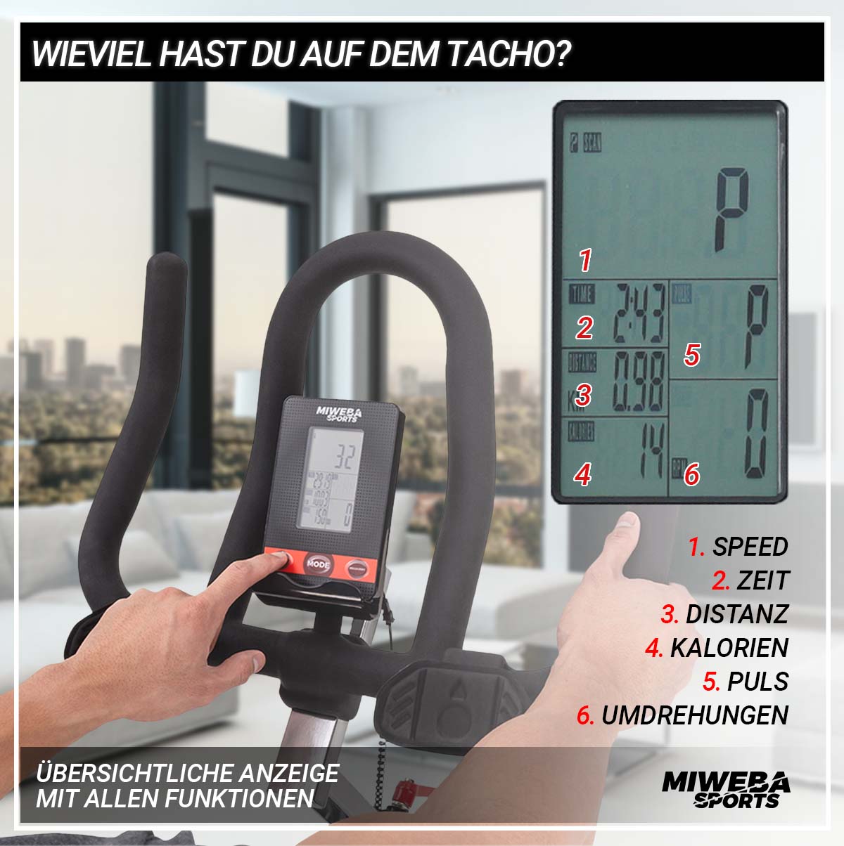 Miweba Sports Profi Indoor Cycle MS500, 25 kg Schwungrad, für zuhause geeignet (Schwarz)