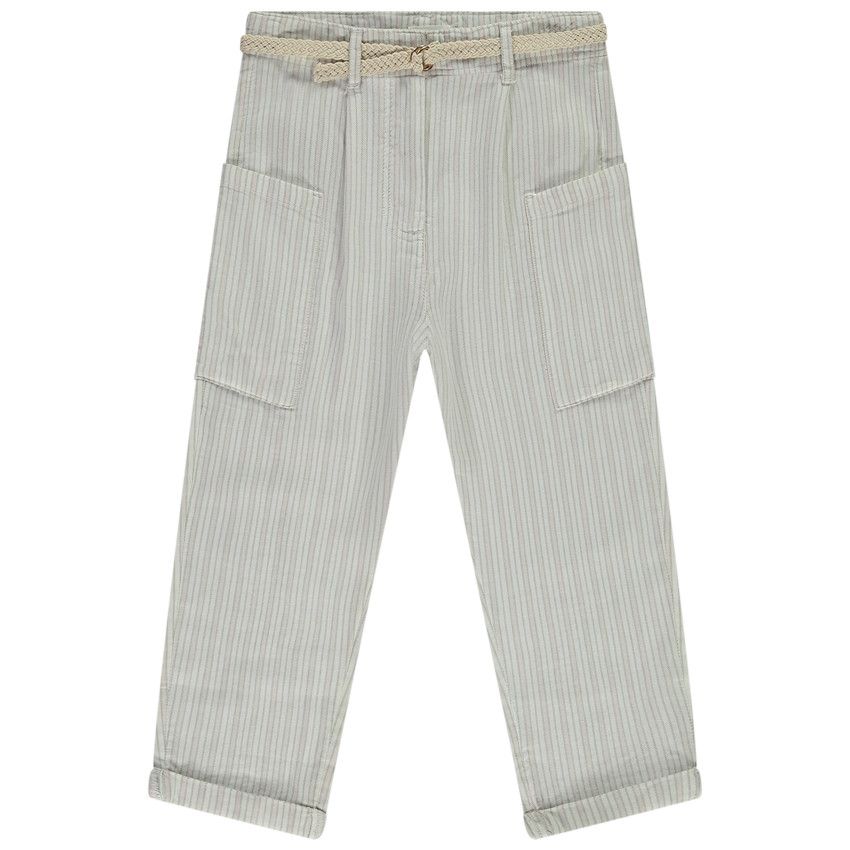 Pantalon rayé à poches + ceinture tressée pour fille - Rose