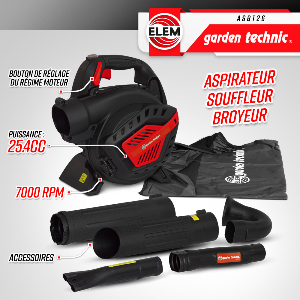 Aspirateur souffleur broyeur thermique 25.4cc - elem garden