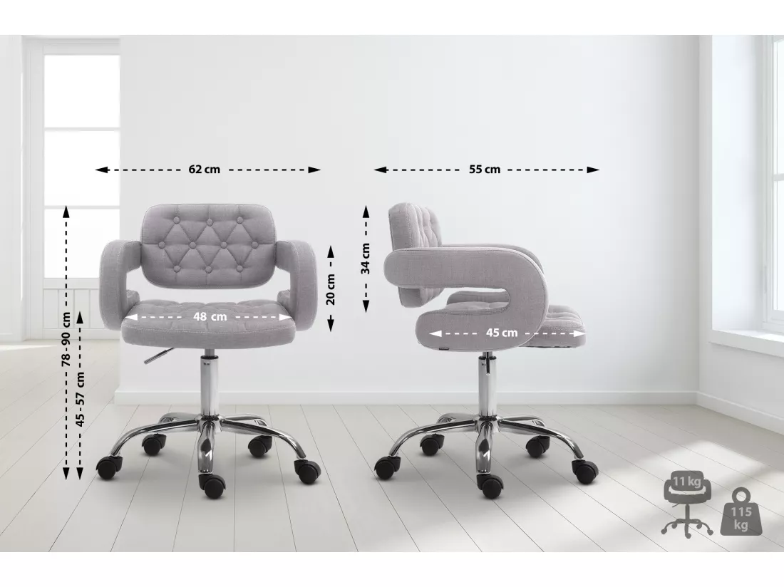 Chaise de bureau - Tissu & Métal chromé - Gris - Dublin