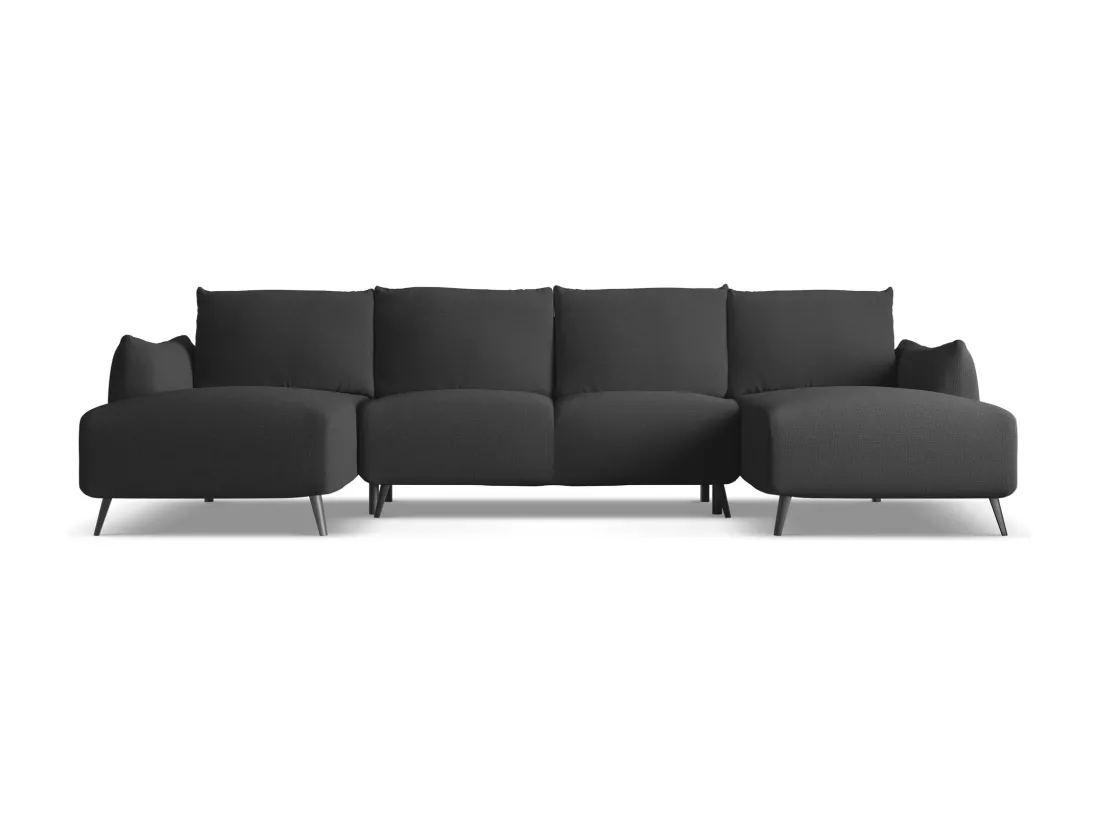 Canapé d'angle panoramique convertible en tissu chenille - anthracite - MALIE