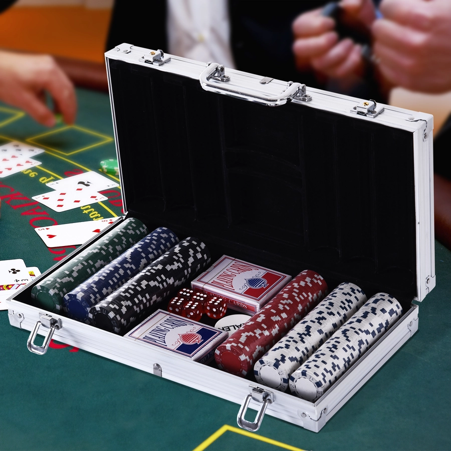 HOMCOM Pokerkoffer mit 300 Chips silber