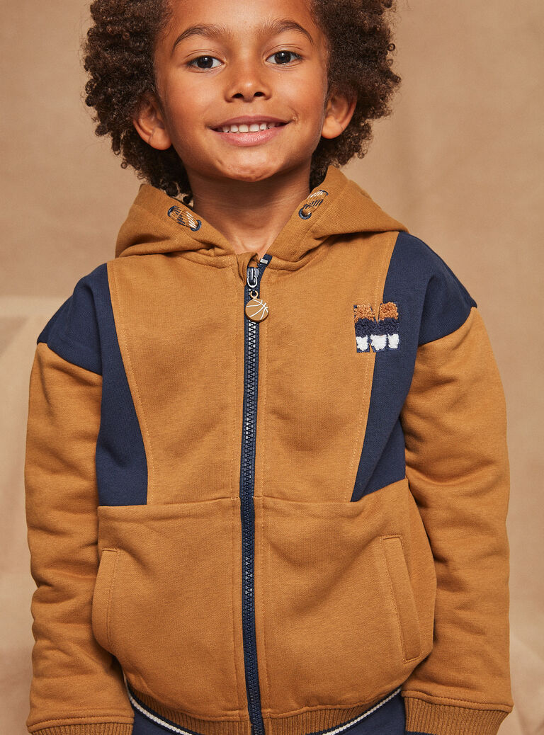 Sweat à capuche bleu marine et marron
