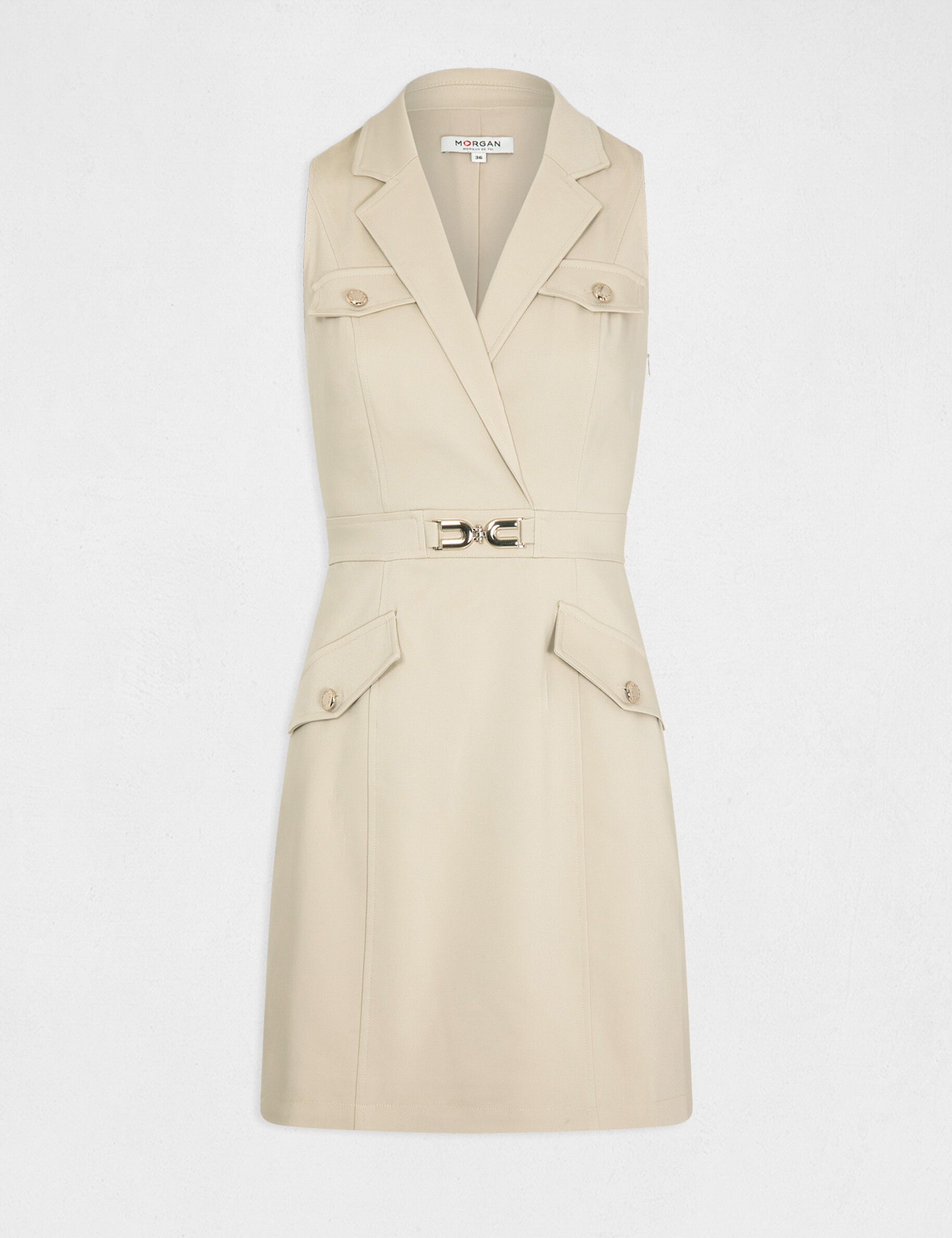 Robe droite avec ornement métallique beige femme - beige