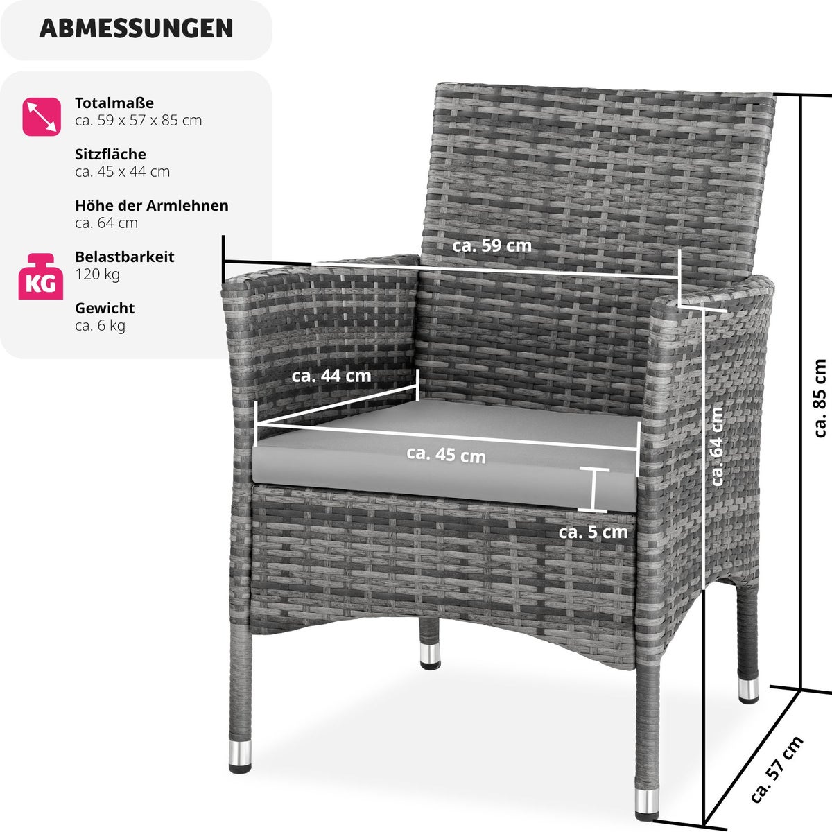 Set van 2 rotan stoelen tectake Nantes, duurzaam, 59 x 57 x 85 cm