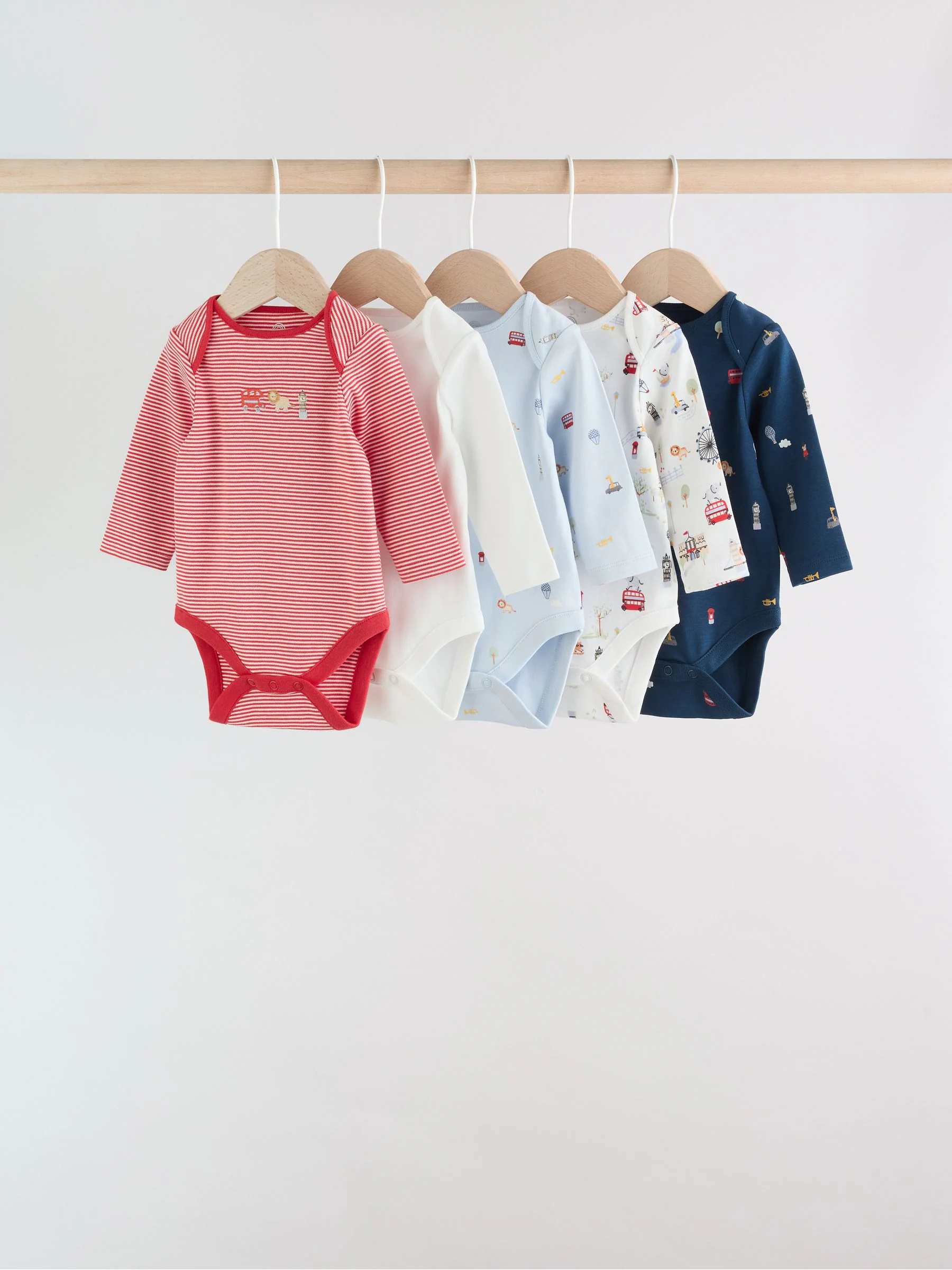 Rood - Baby London Long Sleeve Bodysuits 5 Pack