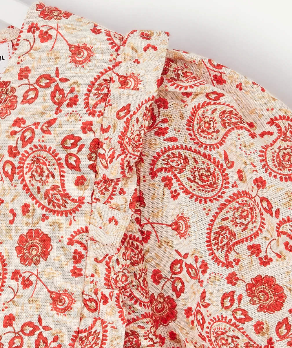 BLOUSE FILLE EN COTON AVEC IMPRIMÉ CACHEMIRE ROUGE