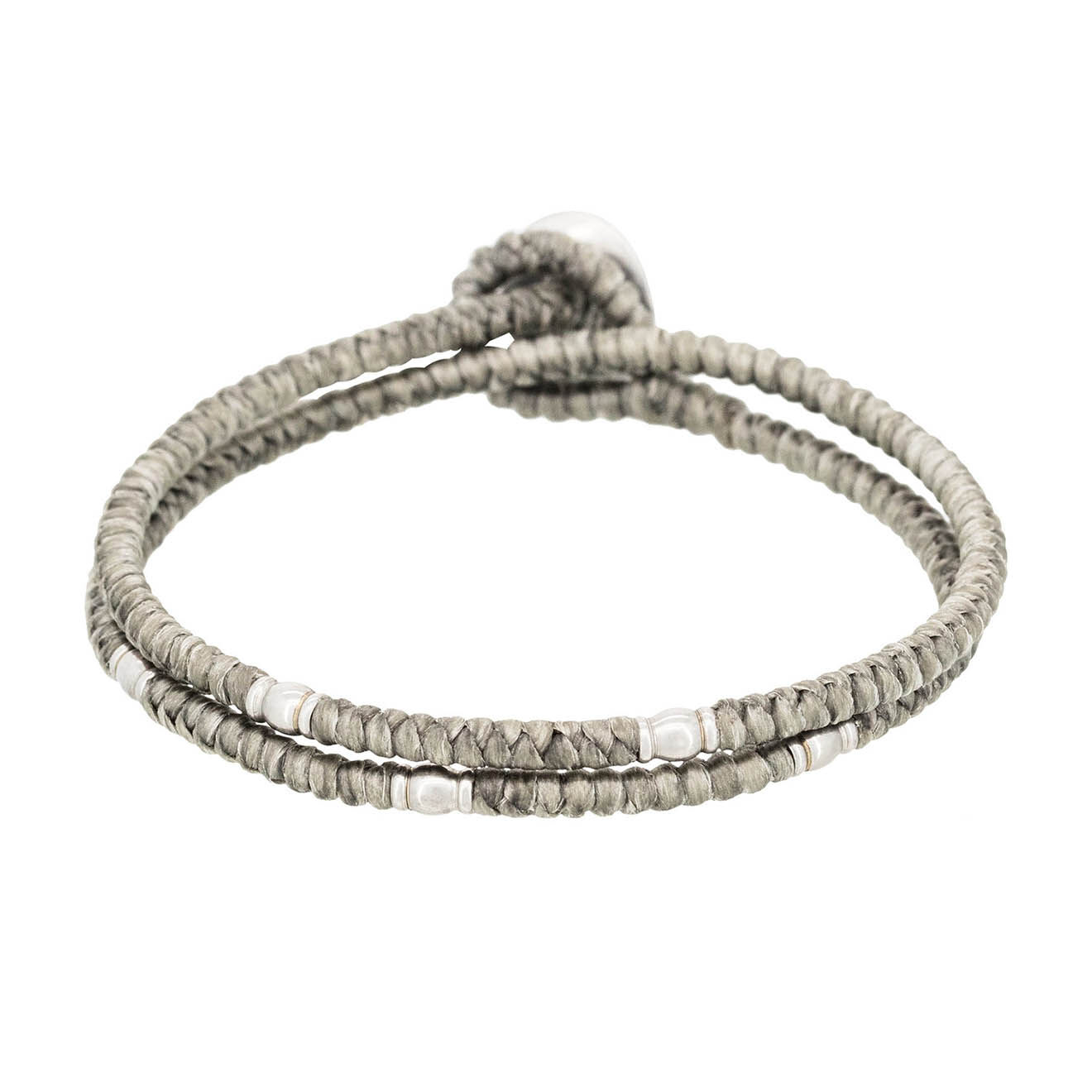 Jacobson Bracelet double Alloy Button en Acier & Cordon gris