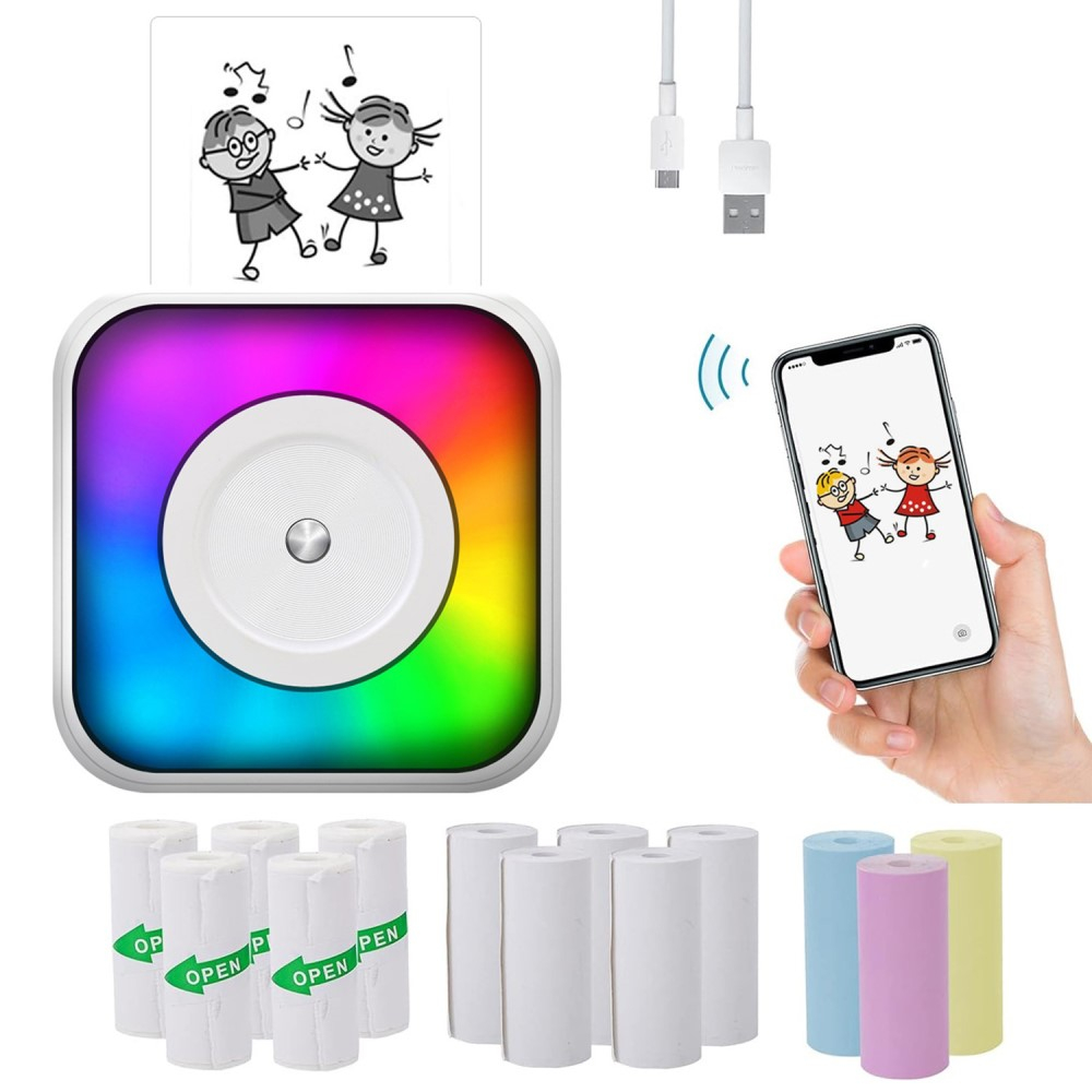Tragbarer Sofortbild Smartphone Drucker inklusive Druckpapier für iOS/Android mit RGB LED - Weiss
