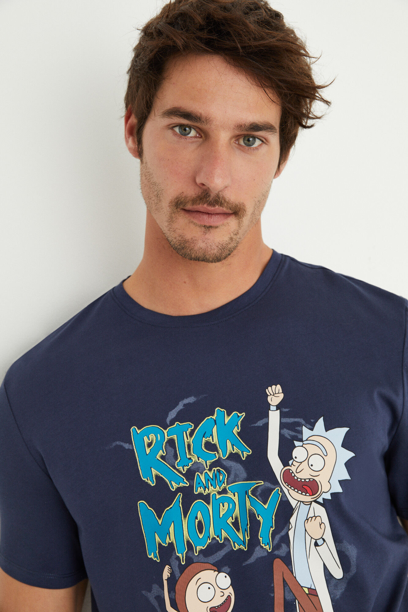 Pijama curto masculino 100% algodão Rick y Morty - azul