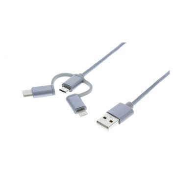 Q-link 3 in 1 multi laadkabel voor USB C, iPhone en micro USB