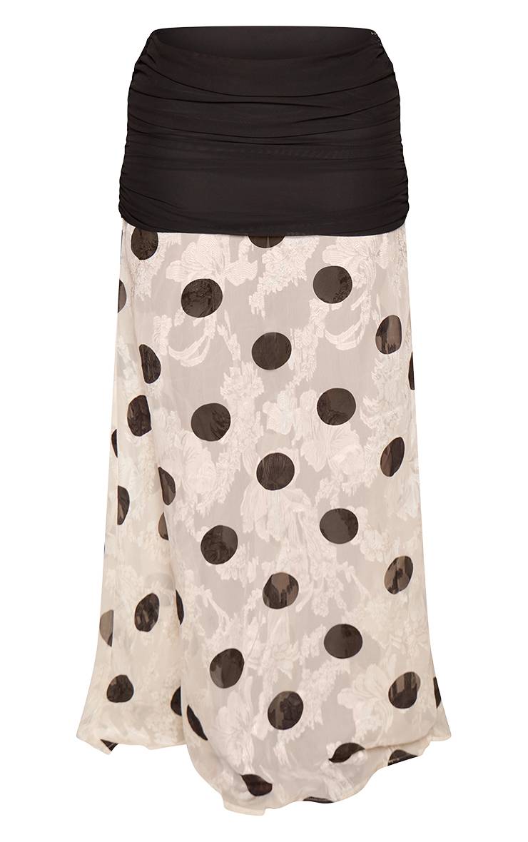 Noir Ensemble Jupe Longue Petite Taille À Pois En Dentelle Avec Taille Froncée