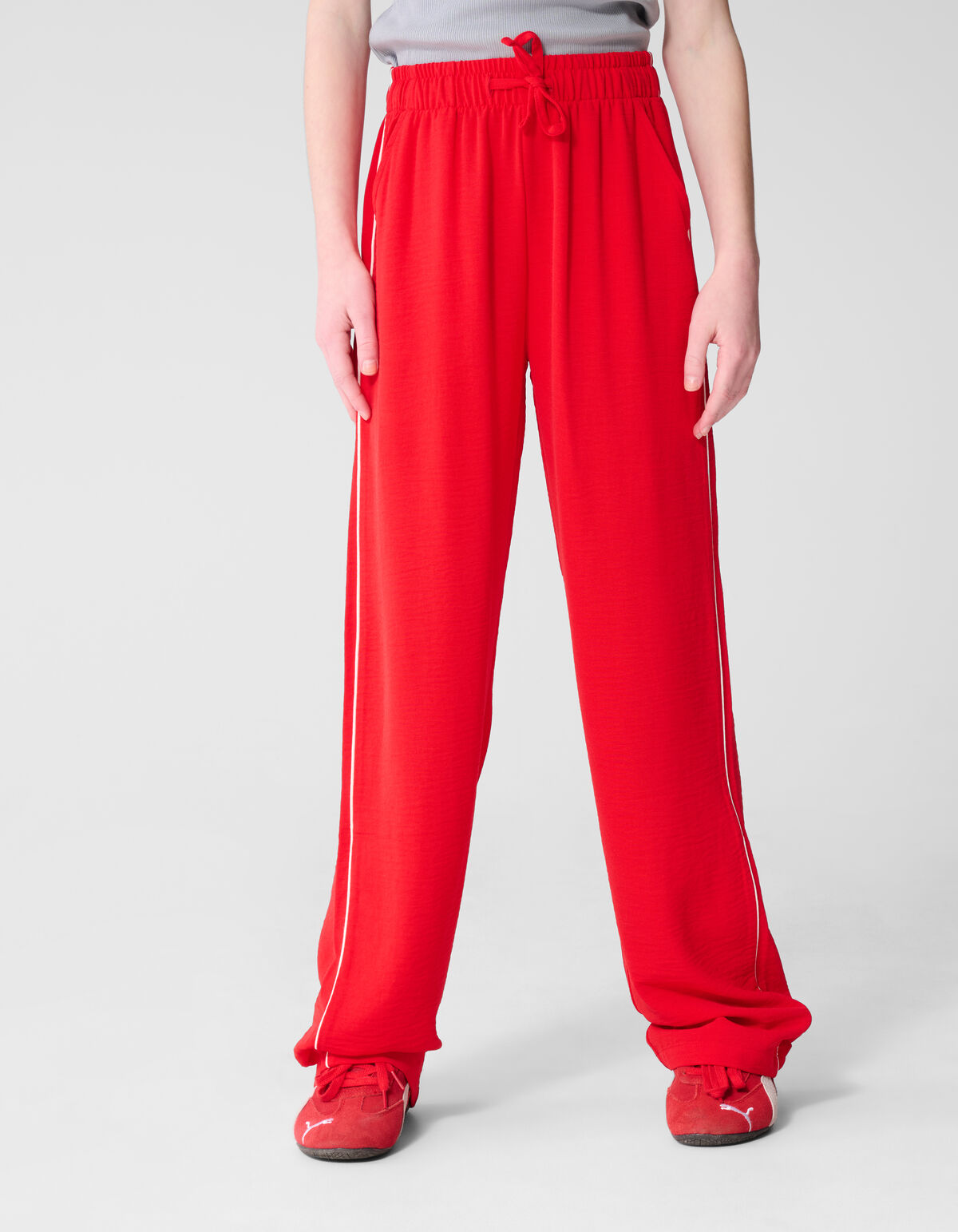 Piping Wide Leg Broek Rood