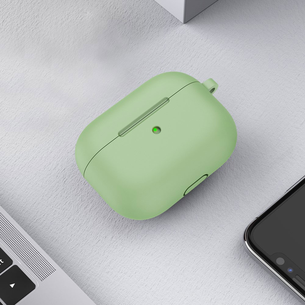 AirPods (3. Generation) Silikon Schutzhülle Abdeckung mit Karabinerhaken - Hellgrün