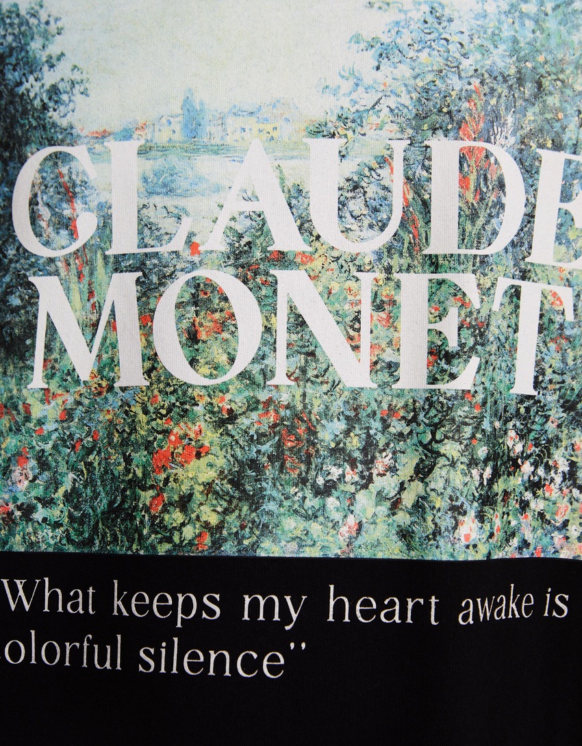 Camiseta de manga curta com estampa de Claude Monet e modelagem quadrada