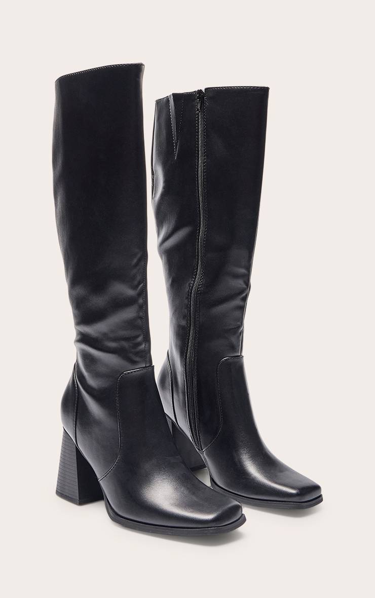 Noir Bottes Hautes Au Genou À Talon Bloc Et Bout Carré En SYNTHÉTIQUE