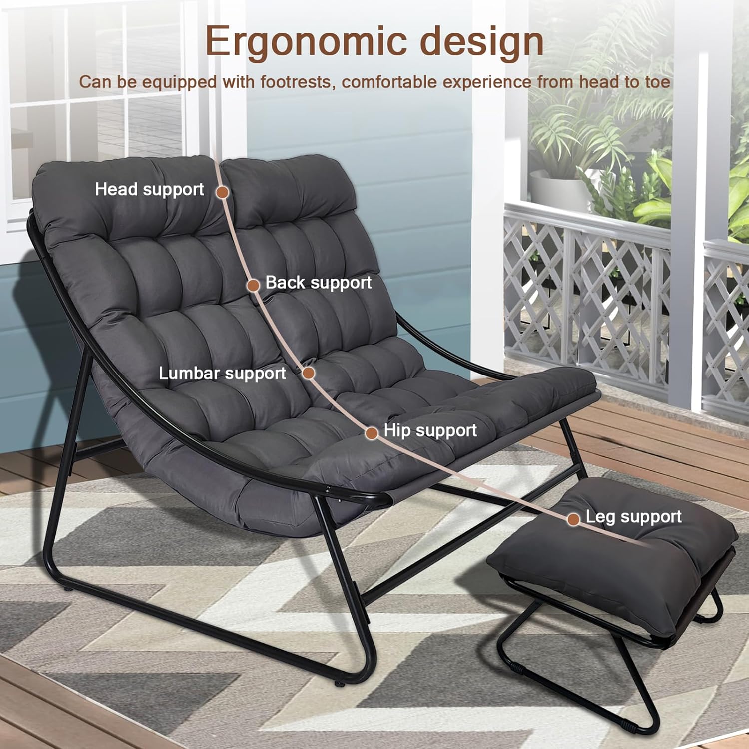 Doppelliege Outdoor 2 Personen, Sonnenliege 2 Personen, Gartenliege Extra Hoch mit 7 Cm Dicker Auflage, Liegestuhl Garten Extra Breit, Relaxliege Outdoor, Sonnenliegen, Kippliege für Terrasse