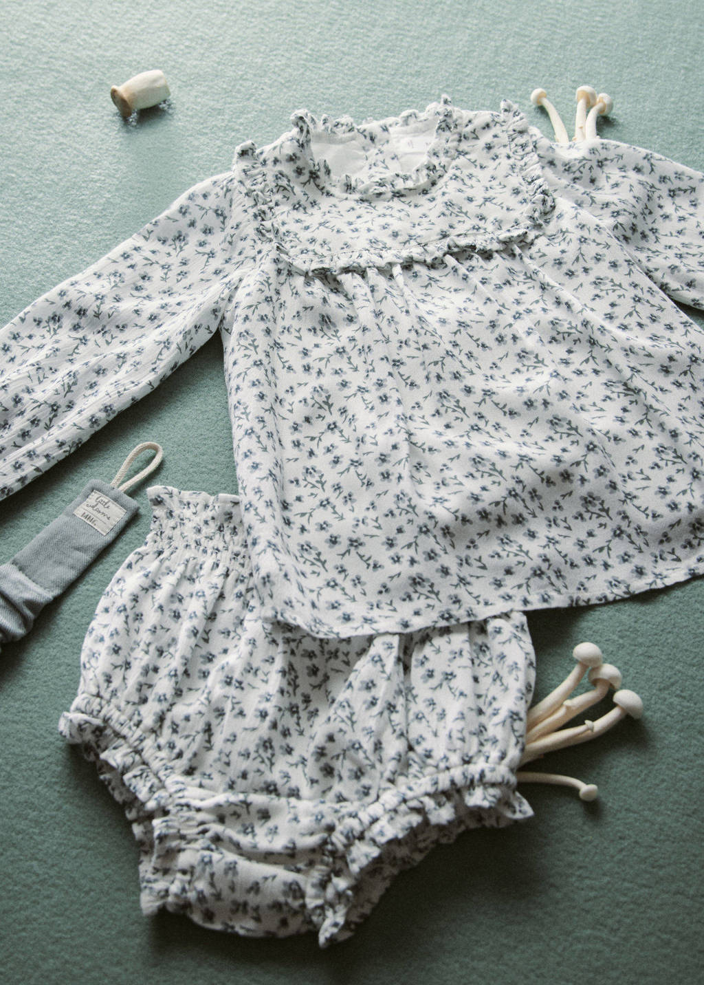 Mango Kids baby jurk + bloomer met bloemdessin wit/groen