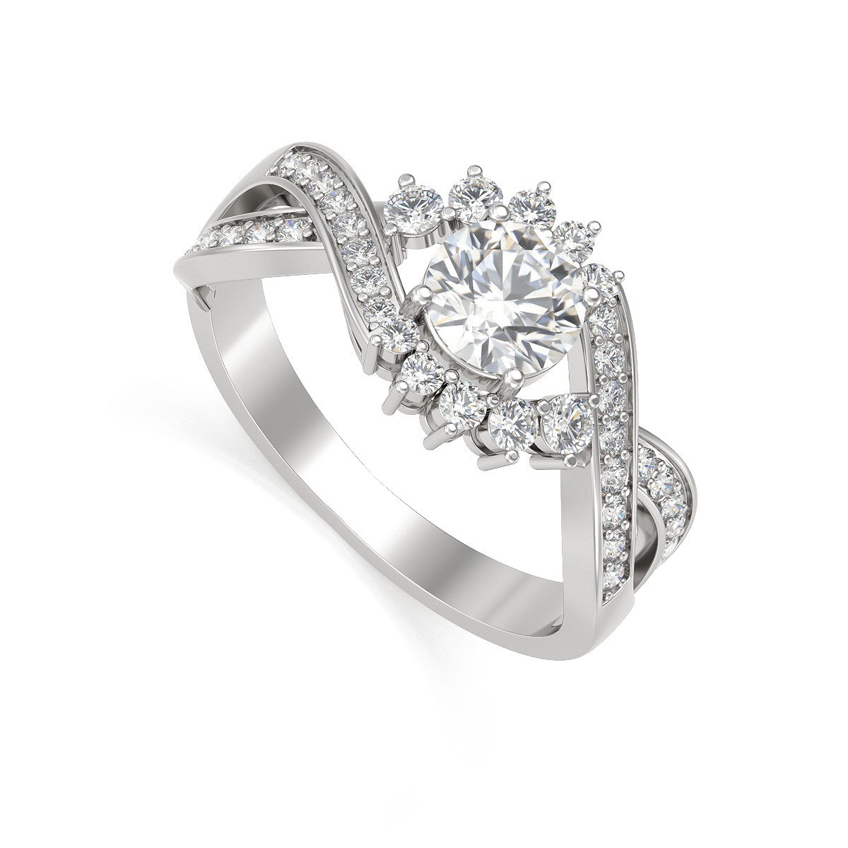 Bague ADEN Or Blanc Moissanite et Diamants 3.2grs