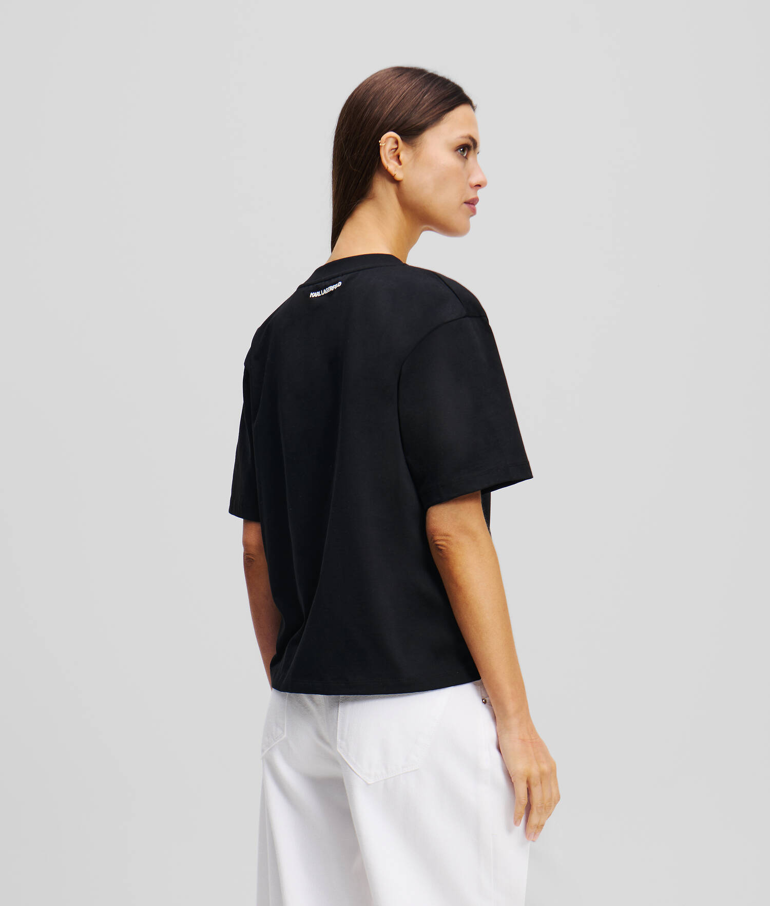 T-SHIRT COL EN V KARL SIGNATURE - Noir