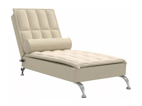 Chaise longue de massage avec traversin crème tissu