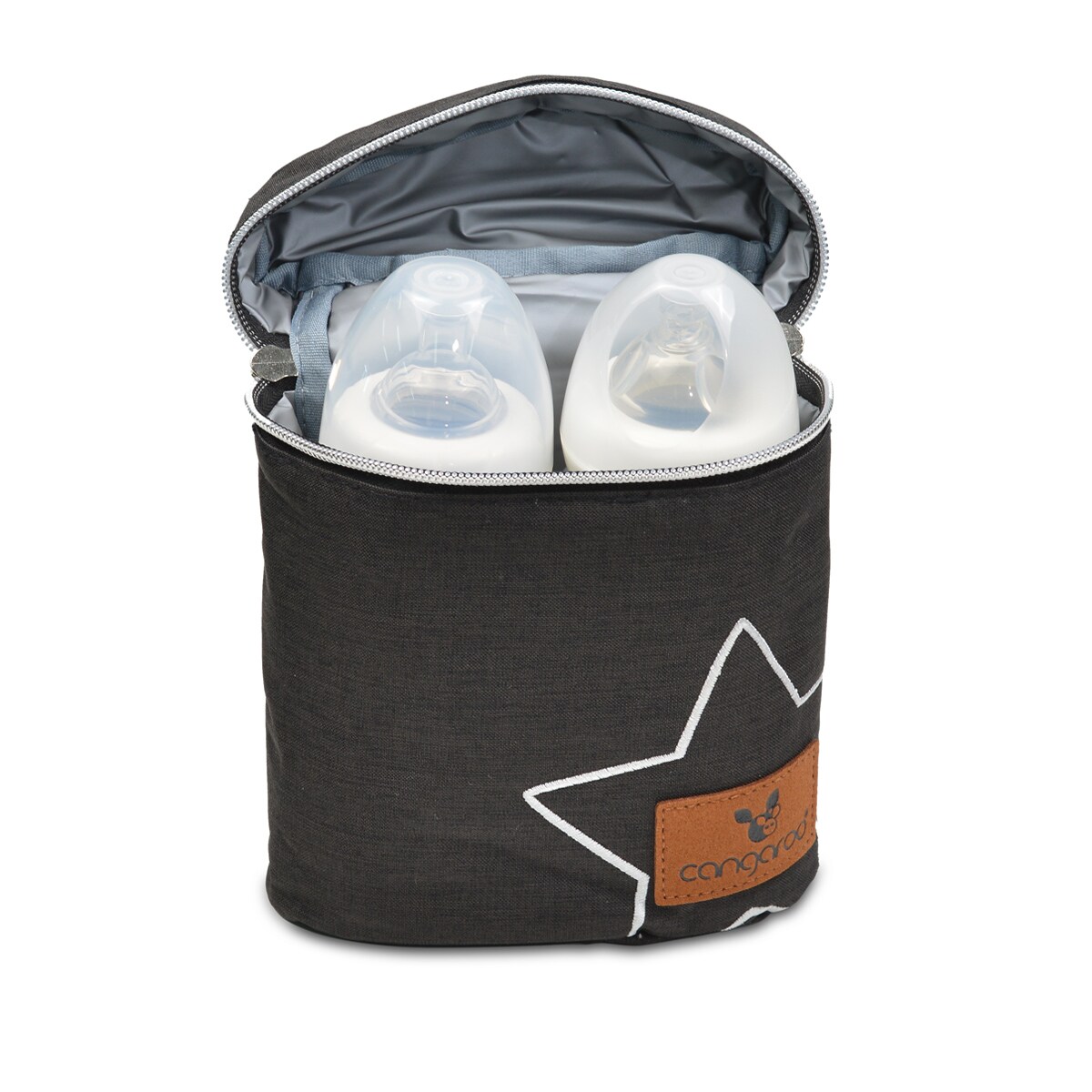 Cangaroo Thermotasche Charlie Thermobox für 2 Babyflaschen Reißverschluss Griff schwarz