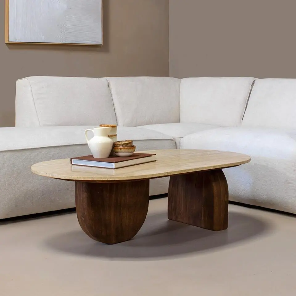Salontafel Travertin - Bruin Mangohout - 120x65x38cm - Wessel