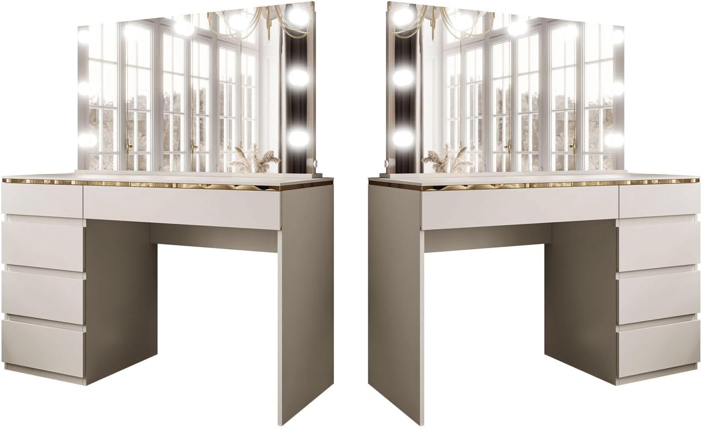 Lookway Schminktisch Aurora II Elite Kaschmir Matt, LED-Spiegel, Schubladen, Luxuriöses Design