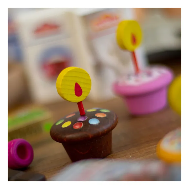 Erzi Muffins en bois avec bougies - Set de 3