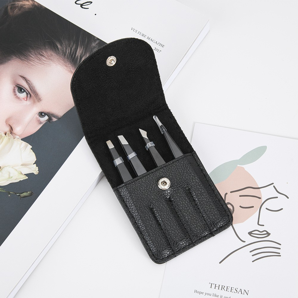 (5-tlg. Set) Universal Edelstahl Präzisions Pinzetten Augenbrauenzupfer - Schwarz
