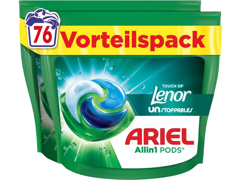 Ariel All-in-1 Pods Touch Unstoppables 76 Stück Revolutionäre Fleckenentfernung und porentiefe Reinheit in nur einem Waschgang
