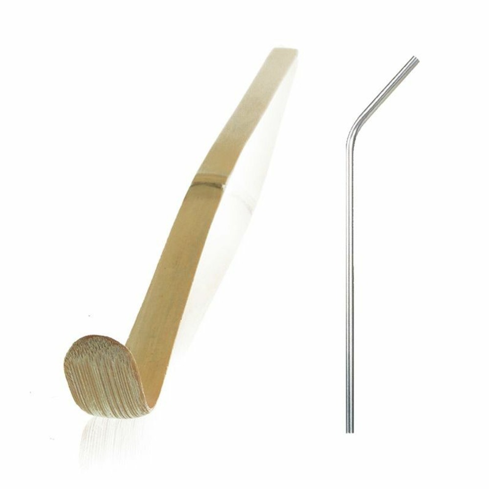 Cuillère à thé matcha chashaku + 4 pailles en inox