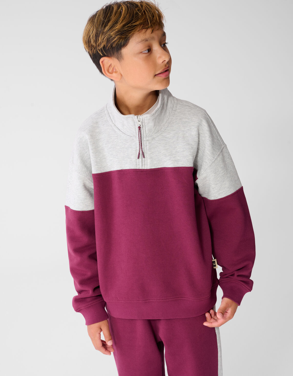 Sporty Zip Sweater Grijs/Donkerrood