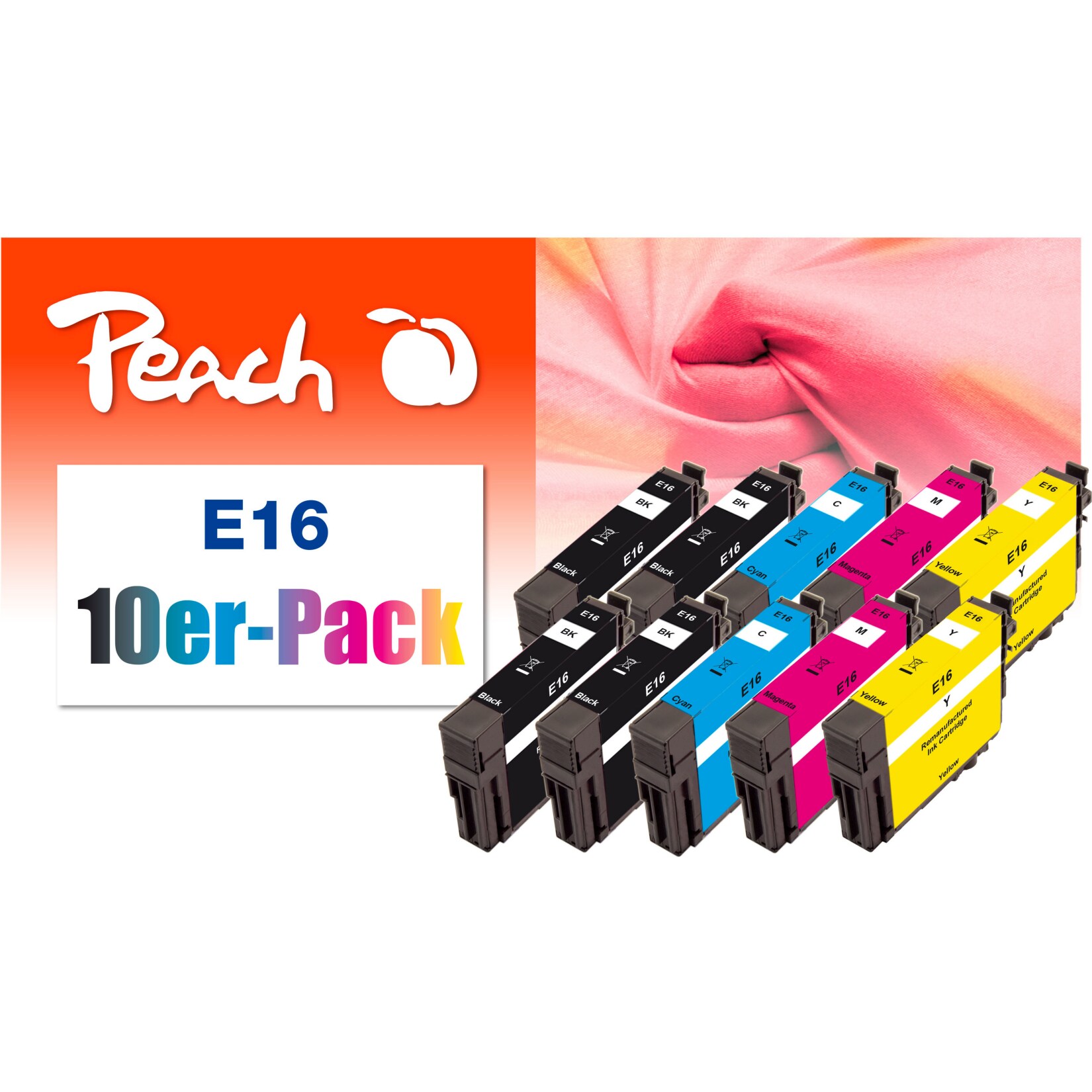 Peach E1610 Druckerpatronen (2*bk, bk, c/m/y) ersetzt Epson No. 16, C13T16264010 für z.B. Epson WorkForce WF -2010 W, Epson WorkForce WF -2500 (wiederaufbereitet)
