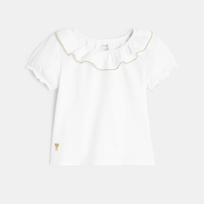 T-shirt col volanté brillant blanc bébé fille Blanc