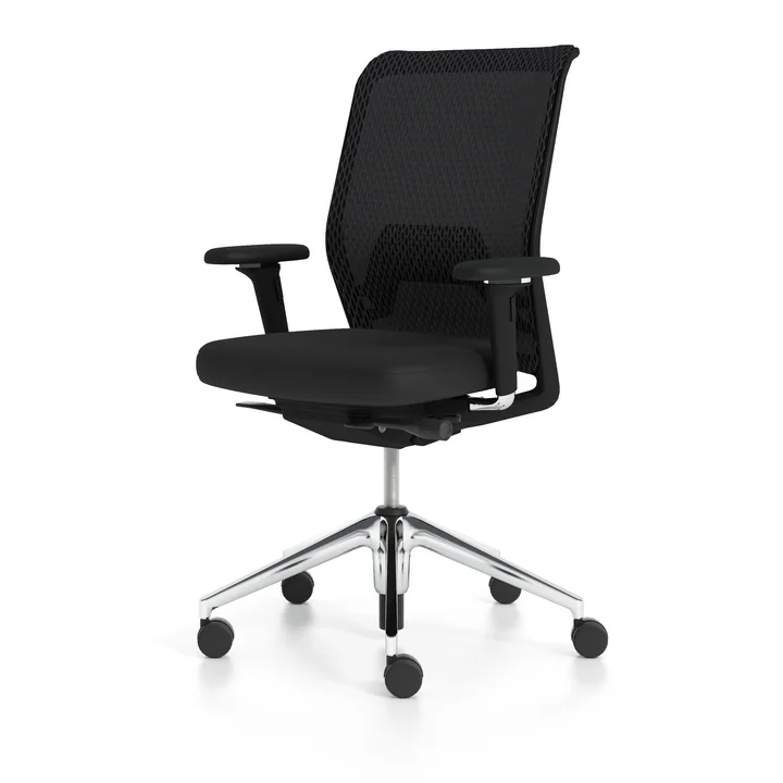 Vitra - ID Mesh, soft grey, FlowMotion mit Vorwärtsneigung/Sitztiefenverstellung, Ringarmlehnen (Rollen für Hartböden)