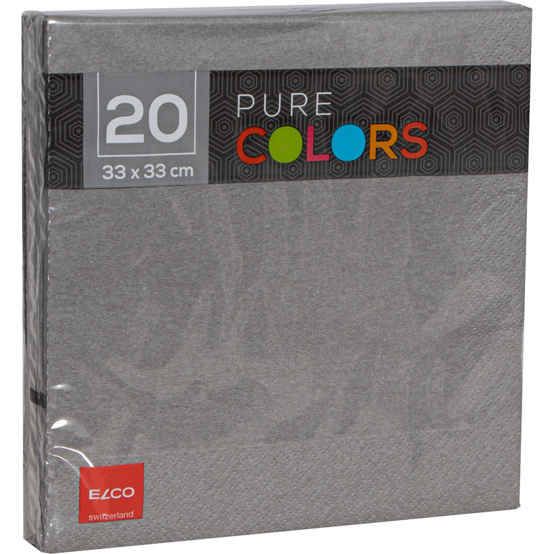 Elco Servietten Pure Colors, 33 x 33 cm, 1/4-Falz, grau, 20 Stück