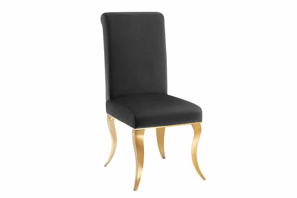 Stuhl MODERN BAROCK DELUXE schwarz Samt mit goldenen Edelstahlbeinen