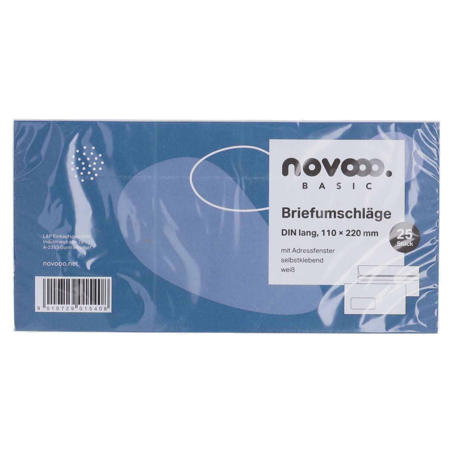 novooo Briefumschläge DIN lang mit Fenster, 25er, weiß