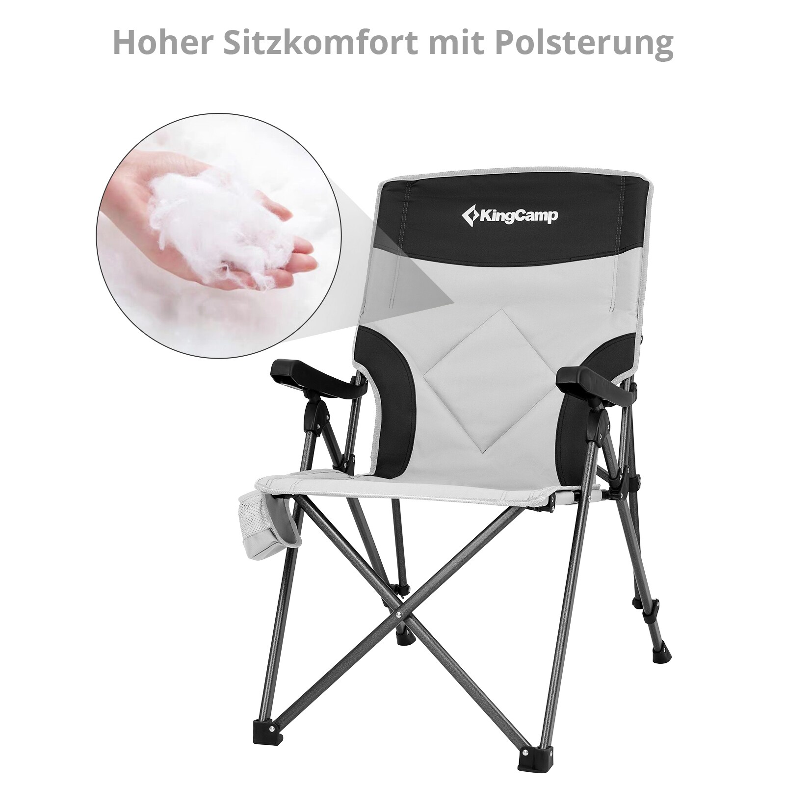 KINGCAMP Campingstuhl Pinedale Camping Klappstuhl Faltstuhl Stahl Verstellbar Farbe: Black/Light Grey