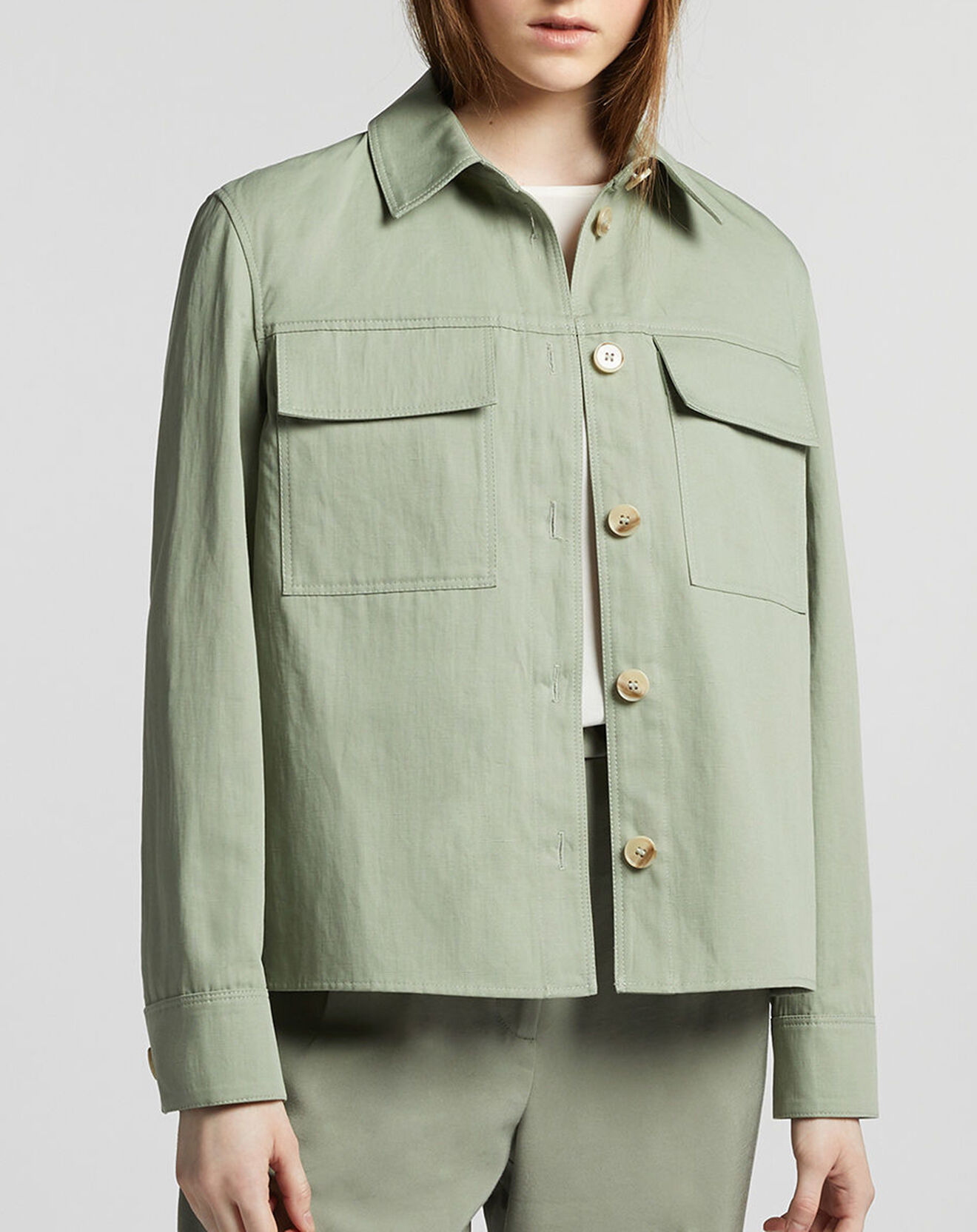 Jodhpur Veste en Coton & Lin Coralie kaki clair