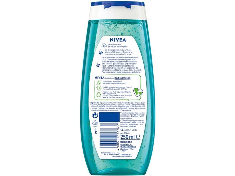NIVEA Duschgel Frangipani and Oil 250 ml Erfrischende Pflegedusche mit wertvollen Ölperlen